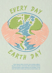 Fototapete - Poster campaign of Earth day in pastel colors drawing and flat style with example texts on green paper pattern background.