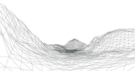 3D wireframe of contour swirl. Abstract wireframe background. vector