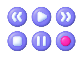 Video player, web page, play button. Isolated icon set. Modern button for concept design. 3d render illustration