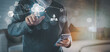 © 9Thaweekiat - a businessperson with a smartphone Internet access and digital marketing on a global scale Banking and Finance Business technology includes things like digital link technology and big data.