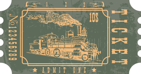 Wall Mural - vector image of old vintage american western rail train ticket	