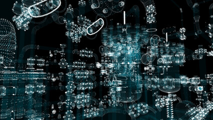 Poster - Particle hologram industrial equipment, valves, pipes and sensors