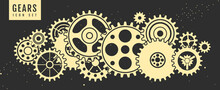 Group Of Gears Isolated On Black Space Background.  Cog Icon Design. Vector Illustration