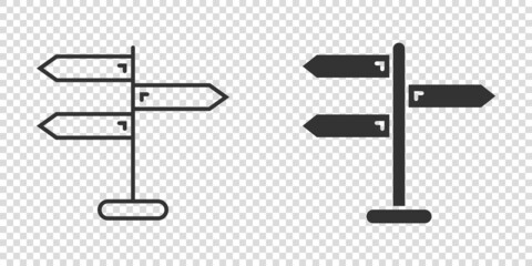 Crossroad signpost icon in flat style. Road direction vector illustration on white isolated background. Roadsign business concept.