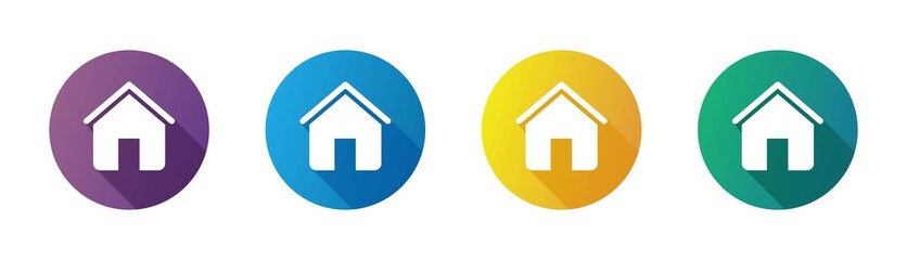 Poster - Home icon with shadow icon set. Flat style houses symbols for apps and websites. Main page button.