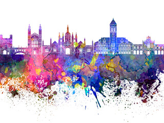 Cambridge skyline in watercolor background