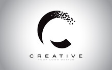 C Initial Letter Logo Design With Digital Pixels In Black And White Colors.