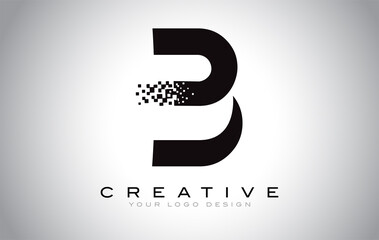 B Initial Letter Logo Design with Digital Pixels in Black and White Colors.