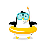 Fototapeta Pokój dzieciecy - Penguin snorkeling masks. Diving and swimming. Mascot cartoon vector illustration.