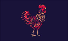 Rooster Chinese Zodiac Sign Banner. Dark Mode Background Texture With Illustration Of A Rooster. Vector Illustration And Decorative Elements.