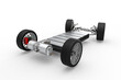 Electric car chassis with rear drive unit and power unit.