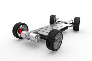 Wall Mural - Electric car chassis with rear drive unit and power unit.