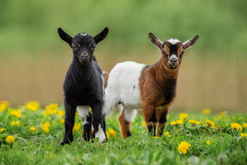 Wall Mural - Two little baby goats in summer. Farm animals.