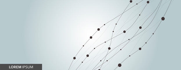 Fototapete - Abstract pattern with smooth lines and dots. Molecule composition wavy. Vector background