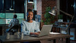 © DC Studio - Portrait of sales consultant using trade market statistics on laptop to plan financial exchange strategy for growth. Working on computer with hedge fund investment, forex economy.