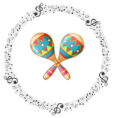 Sticker - Maracas with music melody symbol cartoon