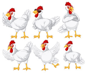 Sticker - Set of different farm chickens in cartoon style