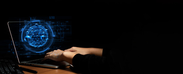 Poster - businessman typing for communication connecting to data ai internet social network online by using l