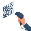 The operator holds a qr-code scanner hand.