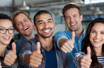 Aufkleber - were all systems go. positive group of creative professionals smiling and showing thumbs-up signs.