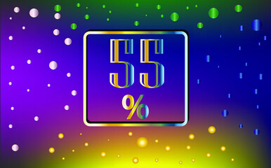 55% discount. Banner with colored light effect for sale in stores and promotions.