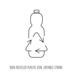 Recycle plastic bottle and garbage recycling icon concept of waste sorting. Editable stroke. Vector stock illustration isolated on white background for packaging logo print. 