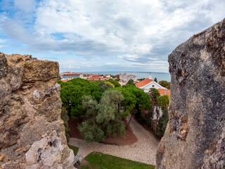 Wall Mural - Ramparts, Defensive Walls And Towers In São Jorge Castle or Saint George Castle) overlooking the center of Lisbon, Portugal, Europe