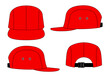 Red 4 Panel Cap With Flat Brim Cap And Release Plastic Buckle Strap Back Template On White Background, Vector File