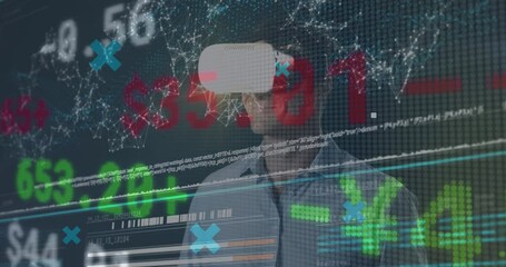 Poster - Animation of data processing over caucasian man with vr headset