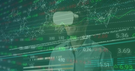 Poster - Animation of data processing over caucasian man with vr headset