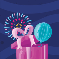 Poster - gift with blue balloon helium