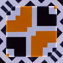 Bold Black And White Striped Geometric Design With Vivid Orange Motif