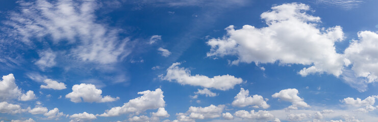 Wall Mural - Panorama Blue sky and white clouds. Vivid sky on white cloud.