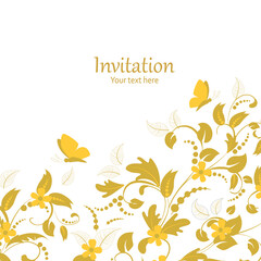 Wall Mural - elegant invitation card with golden border of floral ornament an