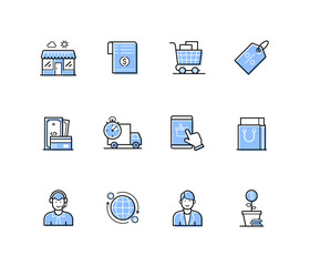 Store and shopping - modern line design style icons set