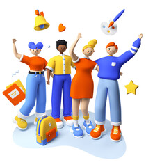 Sticker - School team of friends - modern realistic 3d illustration