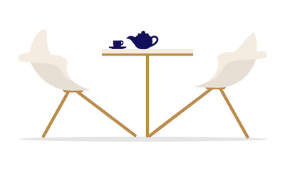 Poster - Minimalist white armchairs with coffee table semi flat color vector object. Furniture for living room. Full sized item on white. Simple cartoon style illustration for web graphic design and animation