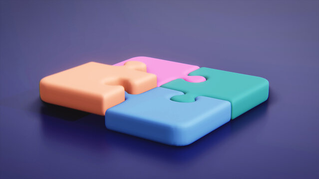 3d illustration of cartoon parts of puzzle.