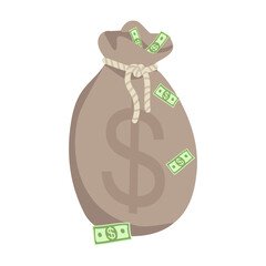 Poster - Bag with money semi flat color vector object. Full sized item on white. Wealth and status. Transporting coins and banknotes simple cartoon style illustration for web graphic design and animation