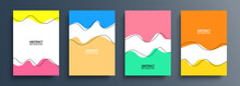 Summer Backgrounds With Various Dynamic Wavy Shapes And Black Outlines For Your Creative Graphic Design. Summertime Season Collection. Vector Illustration.