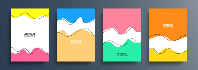 Poster - Summer backgrounds with various dynamic wavy shapes and black outlines for your creative graphic design. Summertime season collection. Vector illustration.