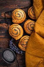 Sweet Roll Poppy Seed Buns With Lavender Ready For Cooking. Wooden Background. Top View