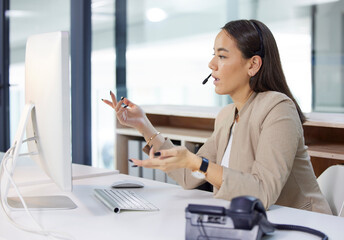 Aufkleber - Ill have that corrected for you right away. Shot of a young woman using a headset and computer in a modern office.