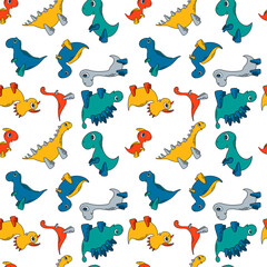 Wall Mural - Seamless pattern of a cartoon bright Dinosaurs. Vector illustration with cute children characters. For wallpaper, print, fabric, textile, kids room decor.