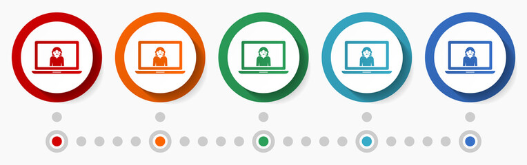 Leinwandbilder - Support, call center concept vector icon set, infographic template, flat design colorful web buttons in 5 color options