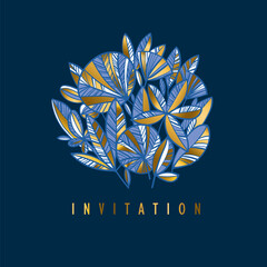 Luxury style blue and gold tropical invitation template