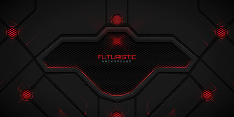 Geometric shape futuristic technology red black abstract background