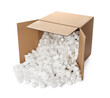 © New Africa - Overturned cardboard box with styrofoam cubes on white background