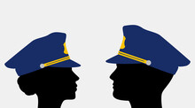 Policeman Silhouettes In Uniform Caps