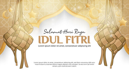 Wall Mural - Selamat hari raya Idul Fitri or happy Eid Al-Fitr background with Ketupat and ornaments